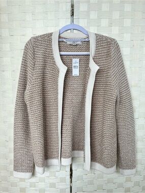 LOFT Beige and Cream Textured Open-Front Cardigan